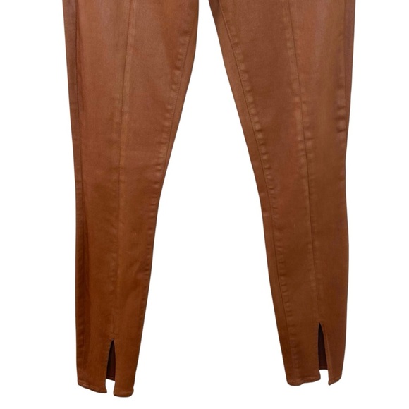 Agolde “Jyothi” Coated Cognac, High Waist, Split Ankle Skinny Jeans, Size 24 Tan - Picture 9 of 15